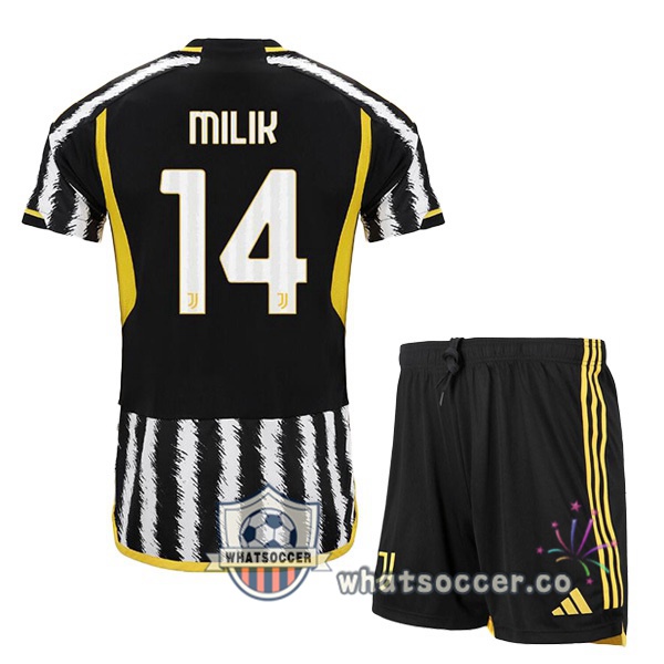 Juventus (MILIK 14) Kids Home Soccer Jerseys Black White 2023-2024