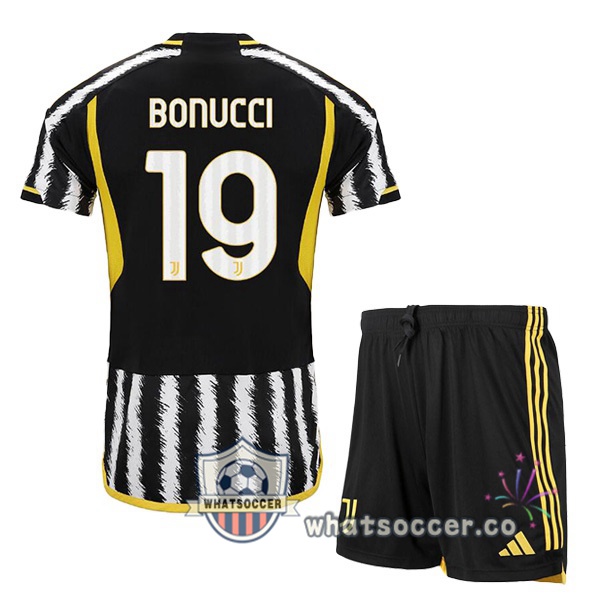 Juventus (BONUCCI 19) Kids Home Soccer Jerseys Black White 2023-2024
