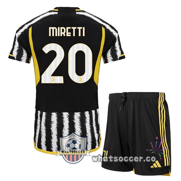 Juventus (MIRETTI 20) Kids Home Soccer Jerseys Black White 2023-2024