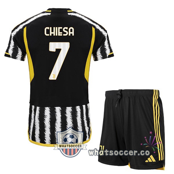 Juventus (CHIESA 7) Kids Home Soccer Jerseys Black White 2023-2024