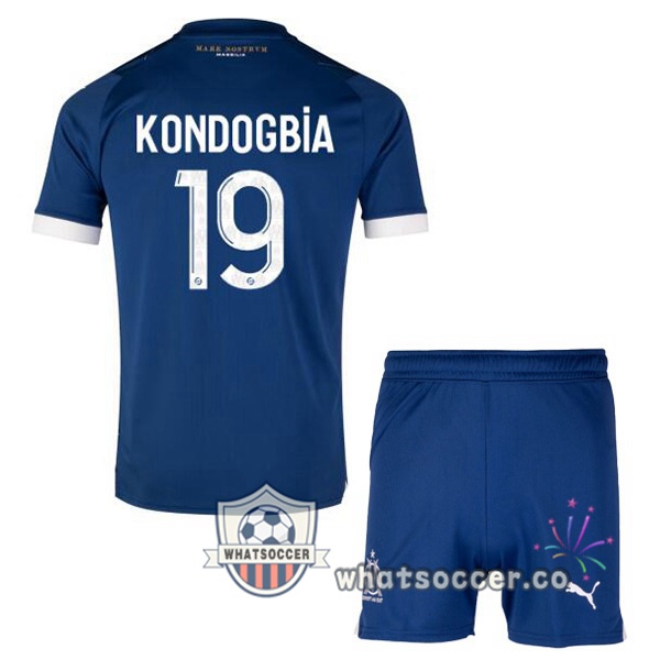 Olympique de Marseille (KONDOGBIA 19) Kids Away Soccer Jerseys Blue 2023-2024