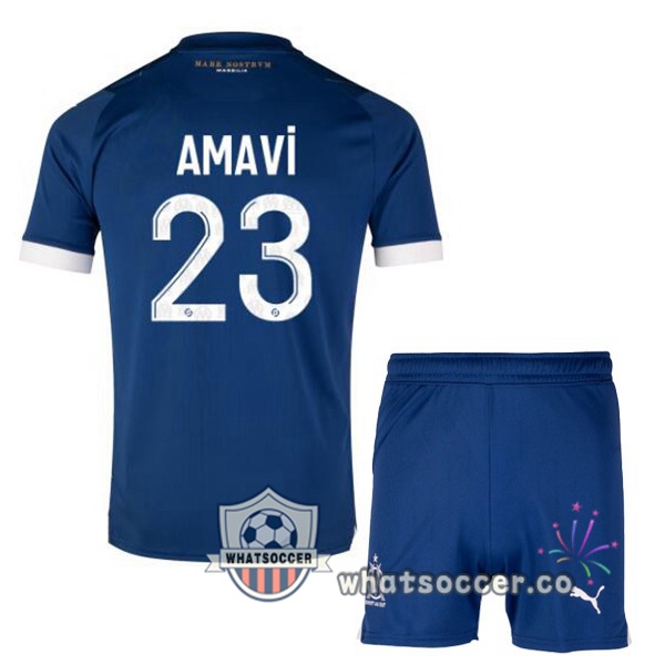 Olympique de Marseille (AMAVI 23) Kids Away Soccer Jerseys Blue 2023-2024