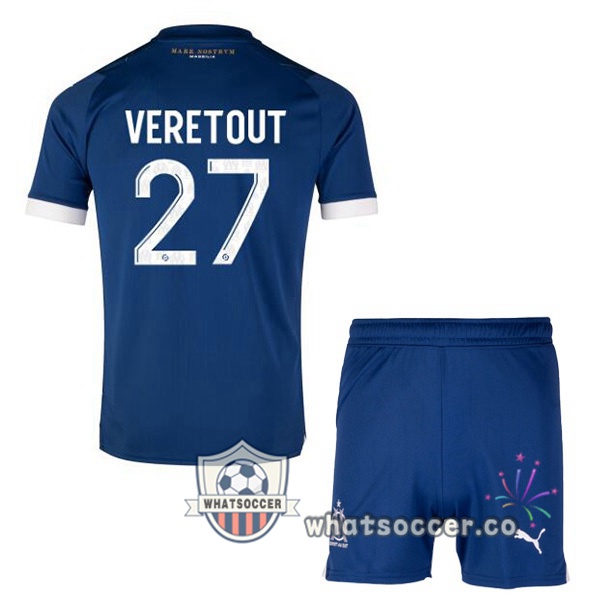 Olympique de Marseille (VERETOUT 27) Kids Away Soccer Jerseys Blue 2023-2024