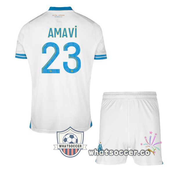 Olympique de Marseille (AMAVI 23) Kids Home Soccer Jerseys White 2023-2024