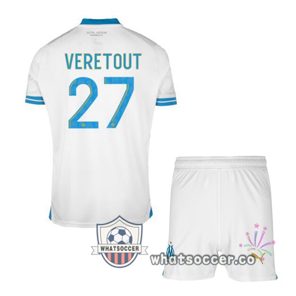 Olympique de Marseille (VERETOUT 27) Kids Home Soccer Jerseys White 2023-2024