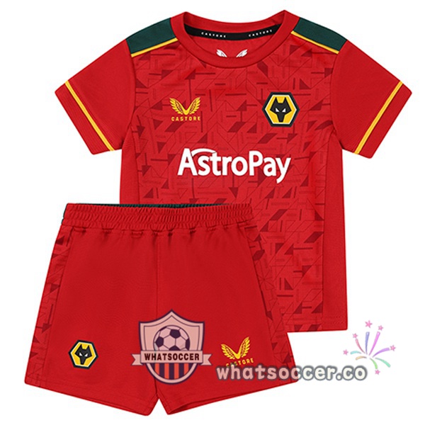 Wolves Kids Away Soccer Jerseys Red 2023-2024