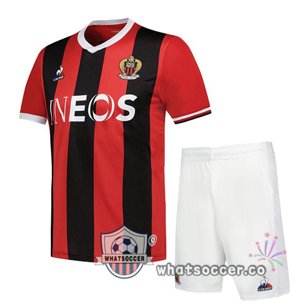 OGC Nice Kids Home Soccer Jerseys Red Black 2023-2024