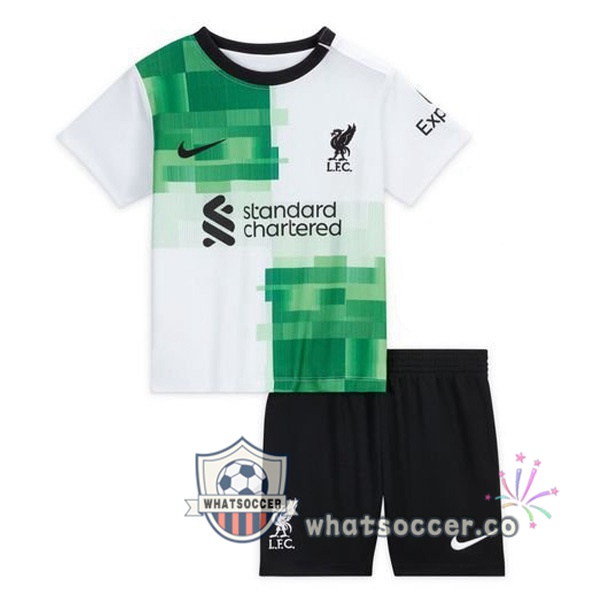FC Liverpool Kids Away Soccer Jerseys White Green 2023-2024