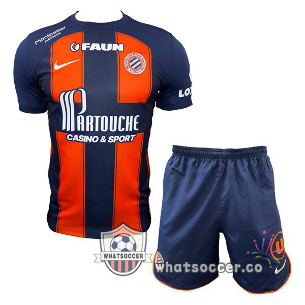 Montpellier HSC Kids Home Soccer Jerseys Blue Orange 2023-2024