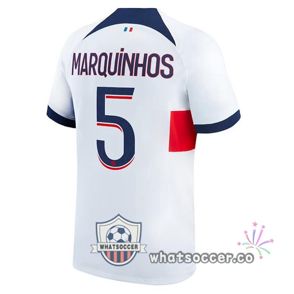 Paris PSG (Marquinhos 5) Away Soccer Jerseys White 2023-2024