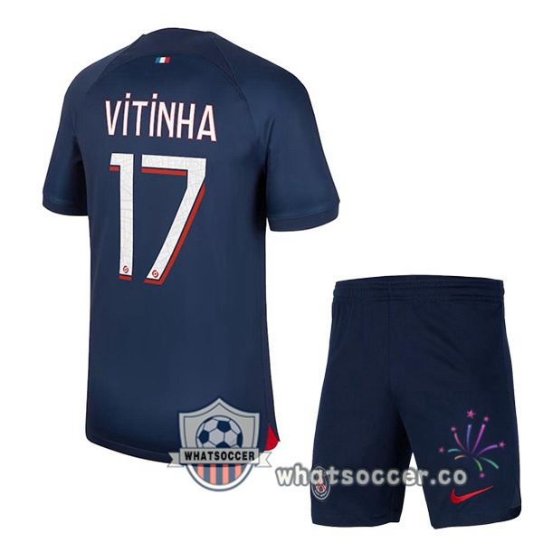 Paris PSG (Vitinha 17) Kids Home Soccer Jerseys Blue Royal 2023-2024