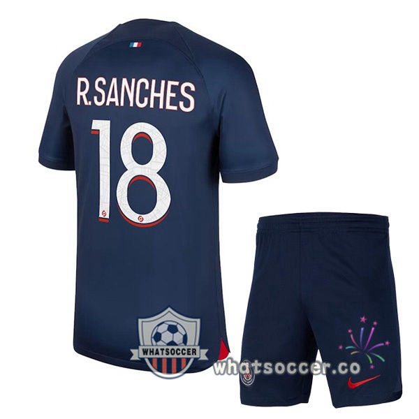 Paris PSG (R.Sanches 18) Kids Home Soccer Jerseys Blue Royal 2023-2024