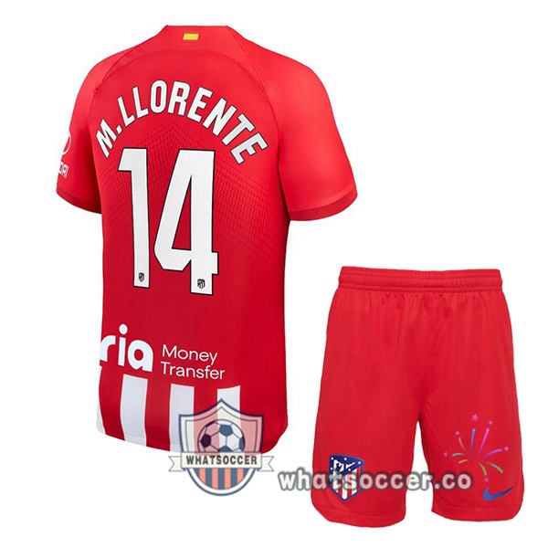 Atletico Madrid (M. Llorente 14) Kids Home Soccer Jerseys Red 2023-2024