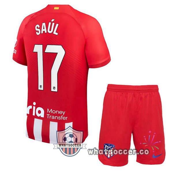 Atletico Madrid (Saúl 17) Kids Home Soccer Jerseys Red 2023-2024