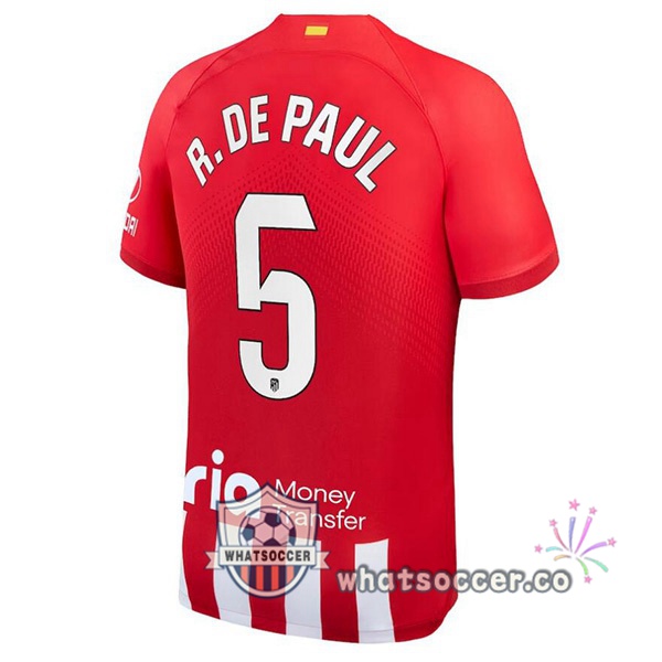 Atletico Madrid (R. De Paul 5) Home Soccer Jerseys Red 2023-2024