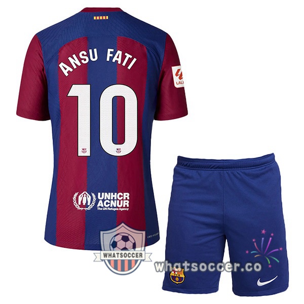 FC Barcelona (ANSU FATI 10) Kids Home Soccer Jerseys Blue Red 2023-2024