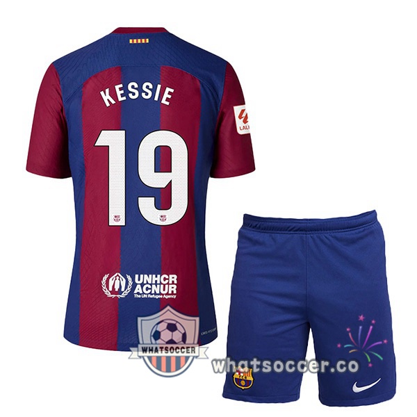 FC Barcelona (KESSIE 19) Kids Home Soccer Jerseys Blue Red 2023-2024