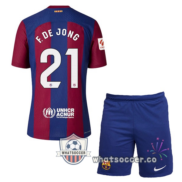 FC Barcelona (F. DE JONG 21) Kids Home Soccer Jerseys Blue Red 2023-2024