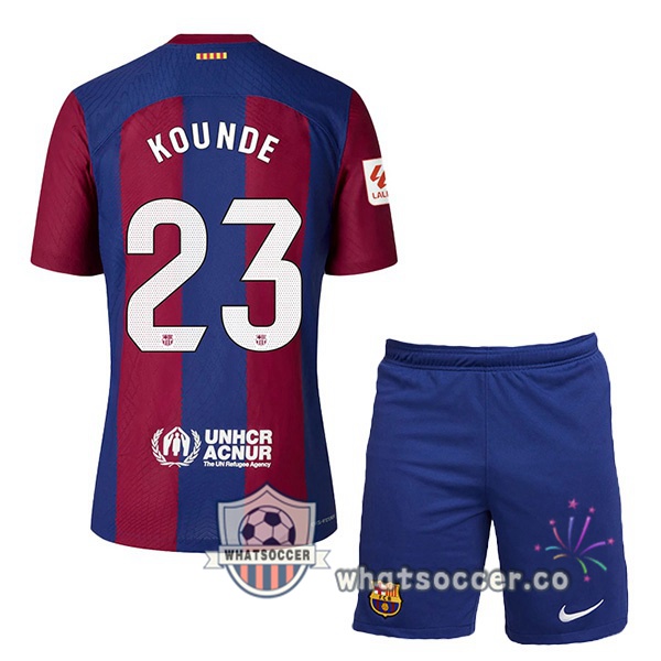 FC Barcelona (KOUNDE 23) Kids Home Soccer Jerseys Blue Red 2023-2024