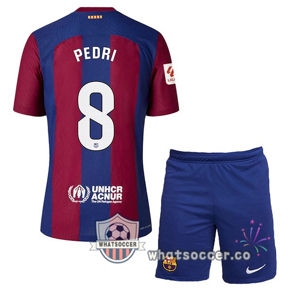 FC Barcelona (PEDRI 8) Kids Home Soccer Jerseys Blue Red 2023-2024