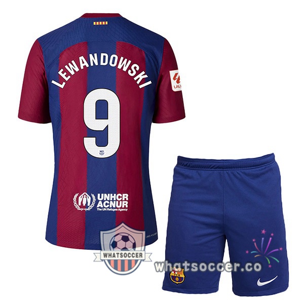 FC Barcelona (LEWANDOWSKI 9) Kids Home Soccer Jerseys Blue Red 2023-2024