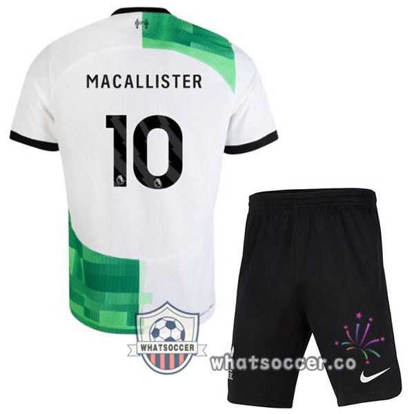 FC Liverpool (MAC ALLISTER 10) Kids Away Soccer Jerseys White Green 2023-2024