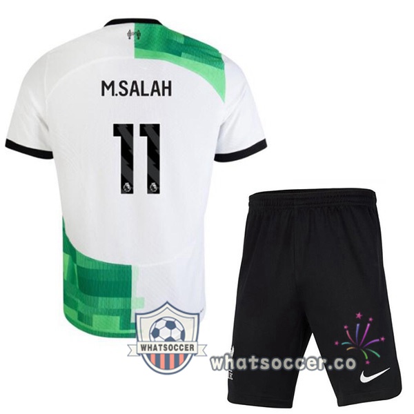 FC Liverpool (M.SALAH 11) Kids Away Soccer Jerseys White Green 2023-2024