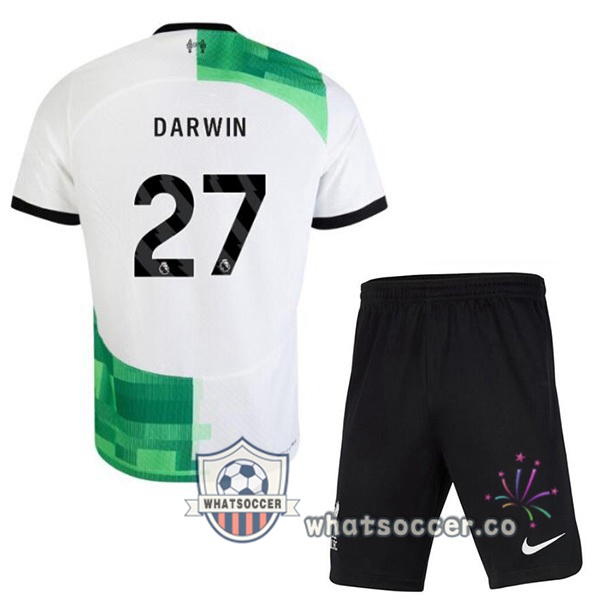 FC Liverpool (DARWIN 27) Kids Away Soccer Jerseys White Green 2023-2024