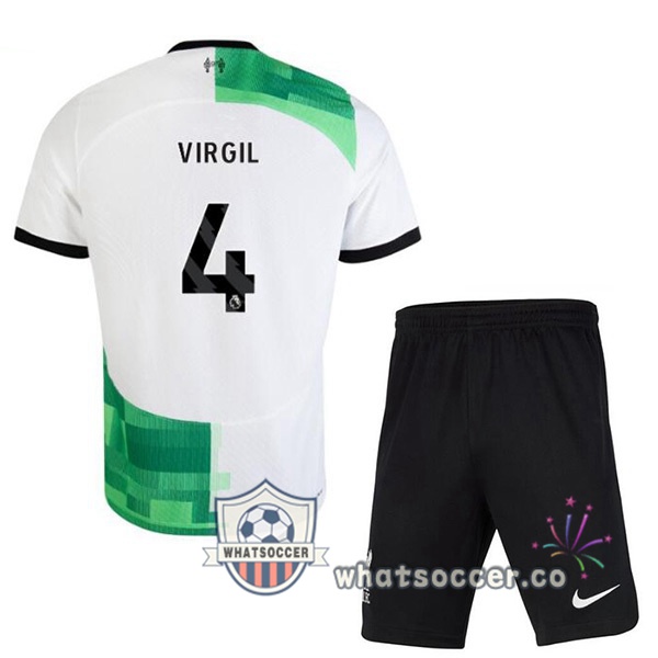 FC Liverpool (VIRGIL 4) Kids Away Soccer Jerseys White Green 2023-2024