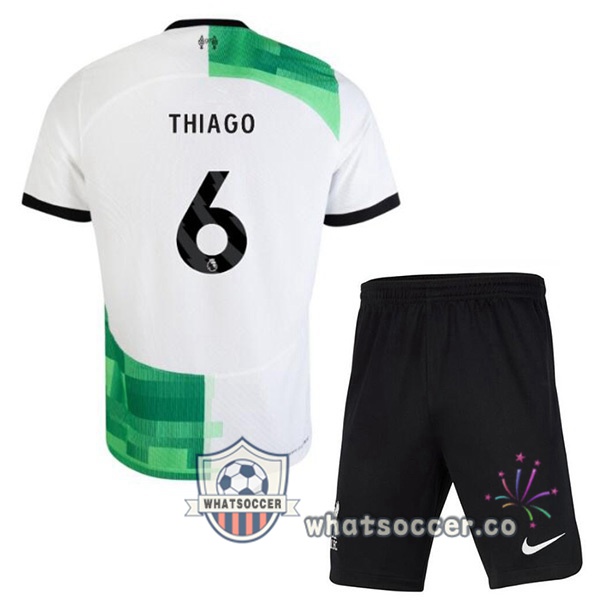 FC Liverpool (THIAGO 6) Kids Away Soccer Jerseys White Green 2023-2024