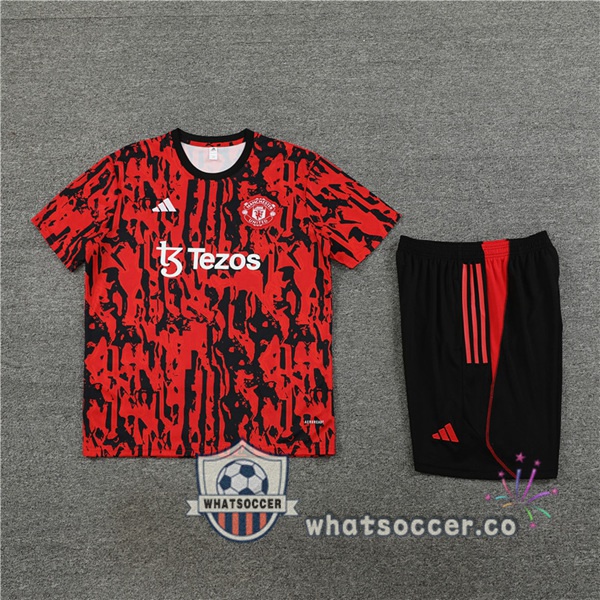 Manchester United Training T-Shirts + Shorts Black Red 2023-2024