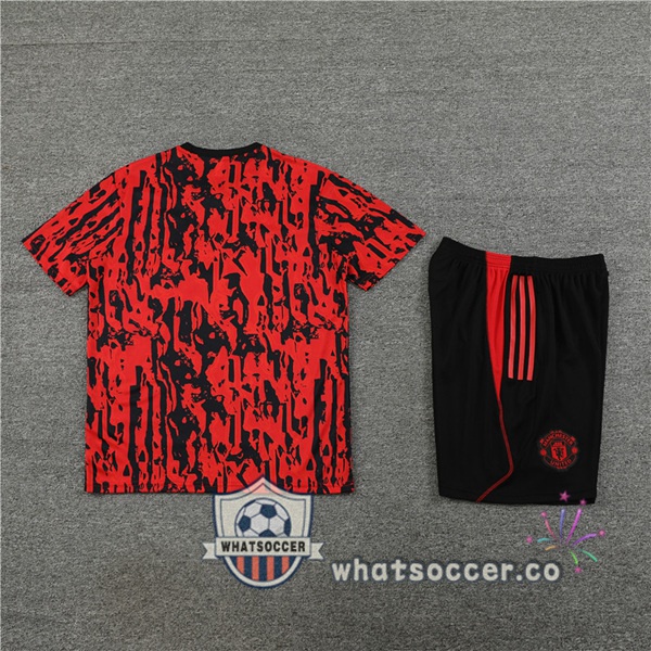 Manchester United Training T-Shirts + Shorts Black Red 2023-2024