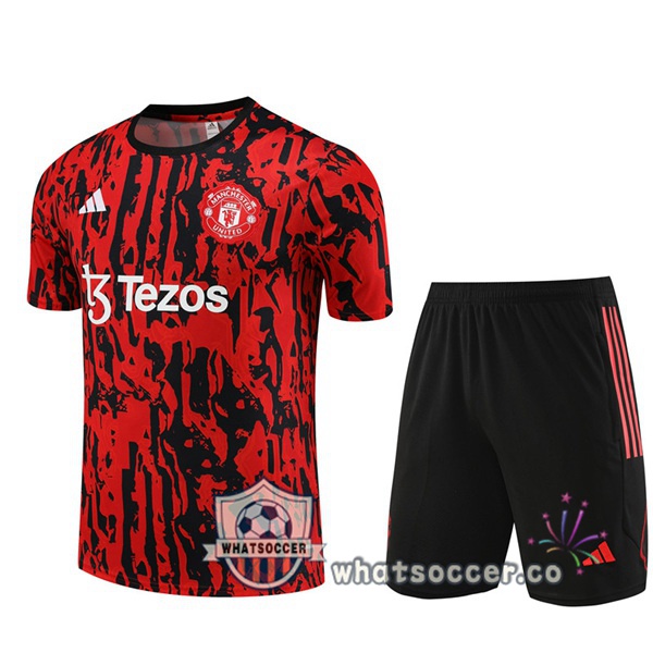 Manchester United Training T-Shirts + Shorts Black Red 2023-2024