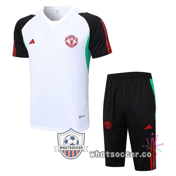 Manchester United Training T-Shirts + Shorts White 2023-2024