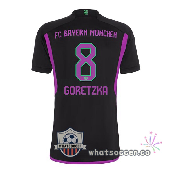 Bayern Munich (Goretzka 8) Away Soccer Jerseys Black 2023-2024