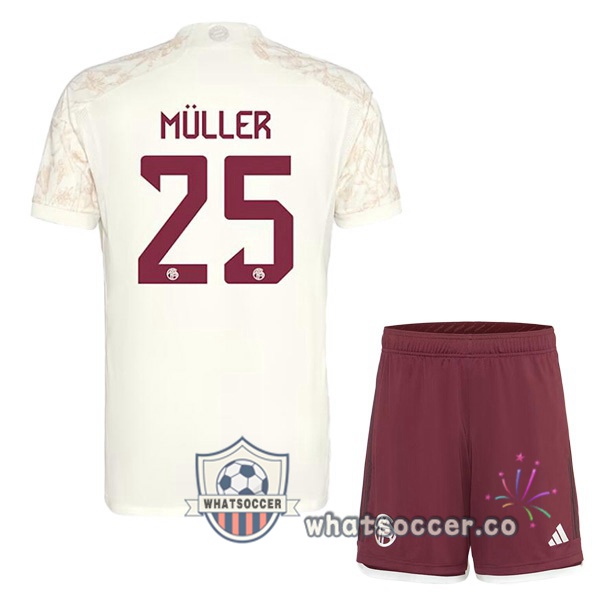 Bayern Munich (Müller 25) Kids Third Soccer Jerseys Yellow 2023-2024