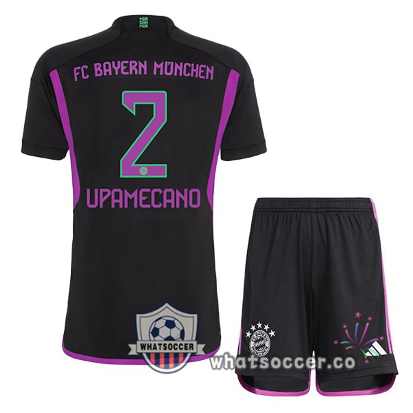 Bayern Munich (Upamecano 2) Kids Away Soccer Jerseys Black 2023-2024