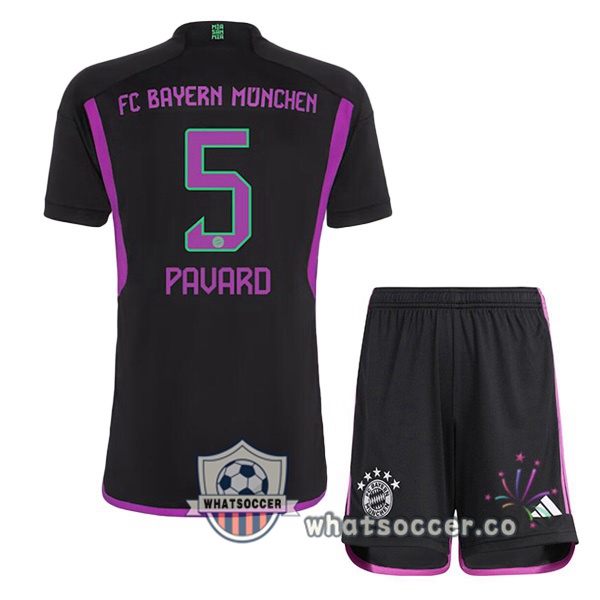 Bayern Munich (Pavard 5) Kids Away Soccer Jerseys Black 2023-2024