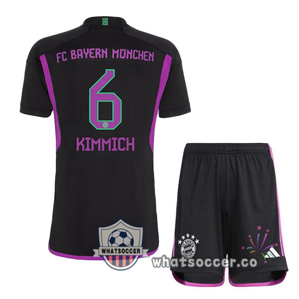Bayern Munich (Kimmich 6) Kids Away Soccer Jerseys Black 2023-2024