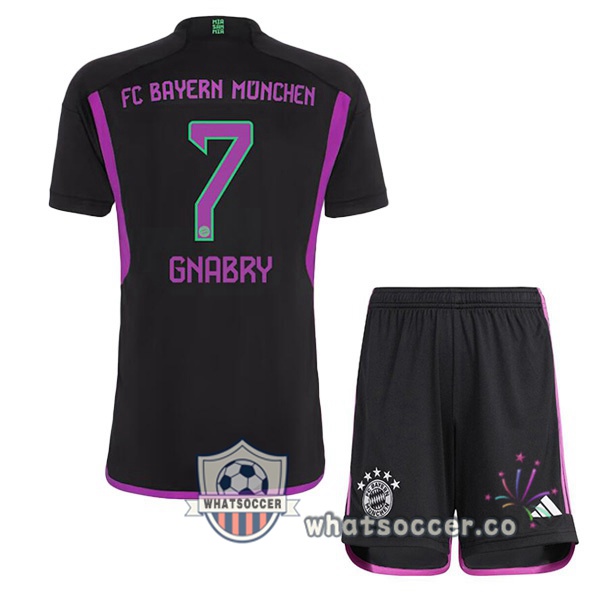 Bayern Munich (Gnabry 7) Kids Away Soccer Jerseys Black 2023-2024