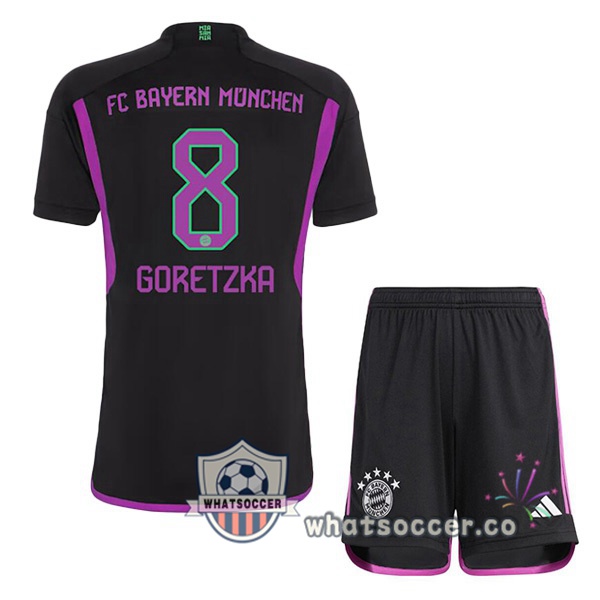 Bayern Munich (Goretzka 8) Kids Away Soccer Jerseys Black 2023-2024