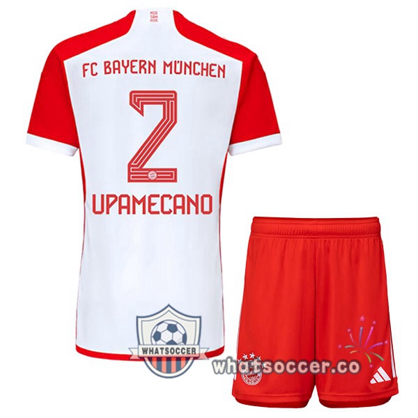 Bayern Munich (Upamecano 2) Kids Home Soccer Jerseys White Red 2023-2024