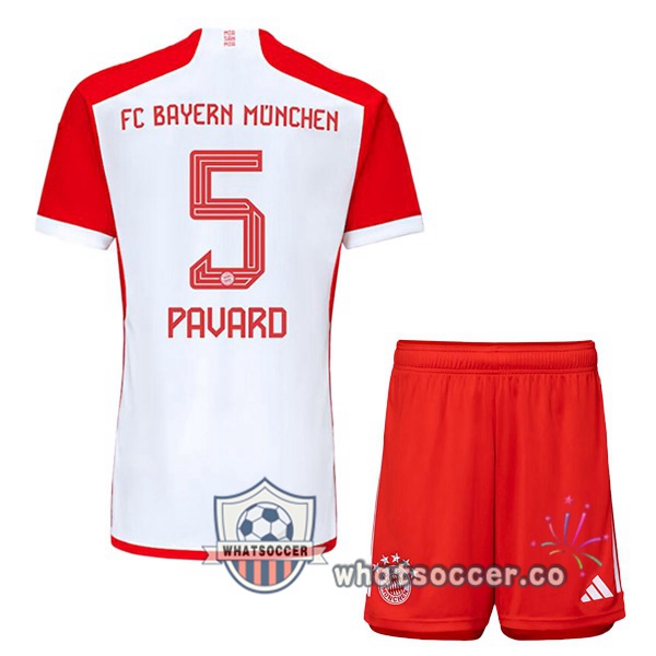 Bayern Munich (Pavard 5) Kids Home Soccer Jerseys White Red 2023-2024