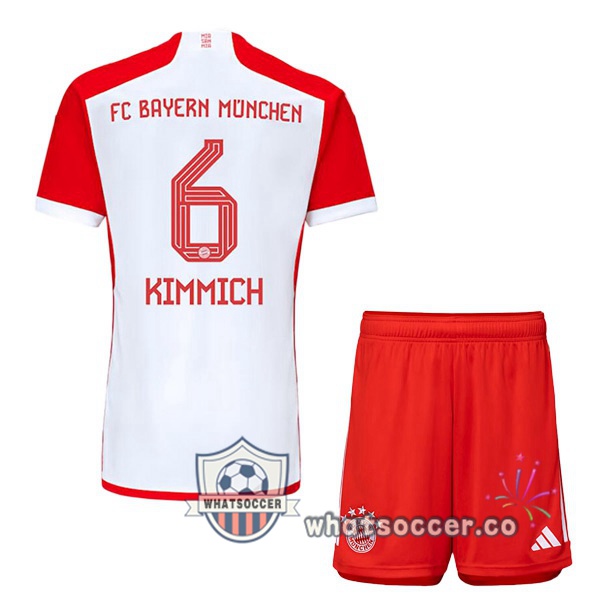 Bayern Munich (Kimmich 6) Kids Home Soccer Jerseys White Red 2023-2024