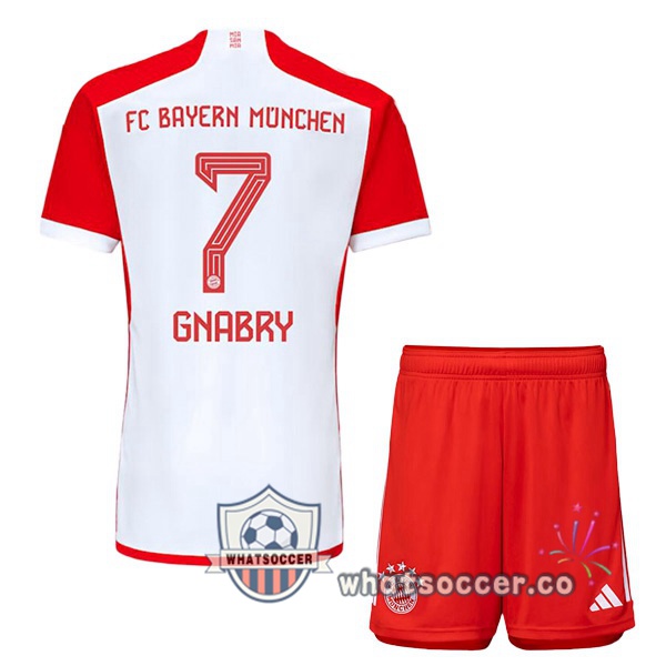 Bayern Munich (Gnabry 7) Kids Home Soccer Jerseys White Red 2023-2024