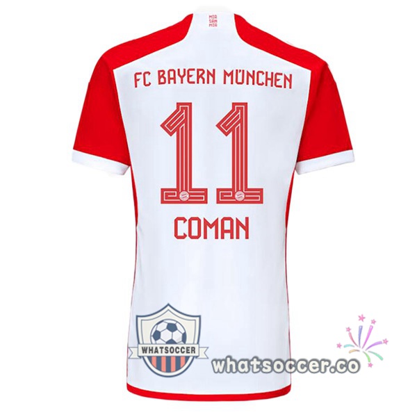 Bayern Munich (Coman 11) Home Soccer Jerseys White Red 2023-2024