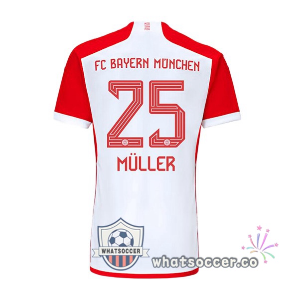 Bayern Munich (Müller 25) Home Soccer Jerseys White Red 2023-2024