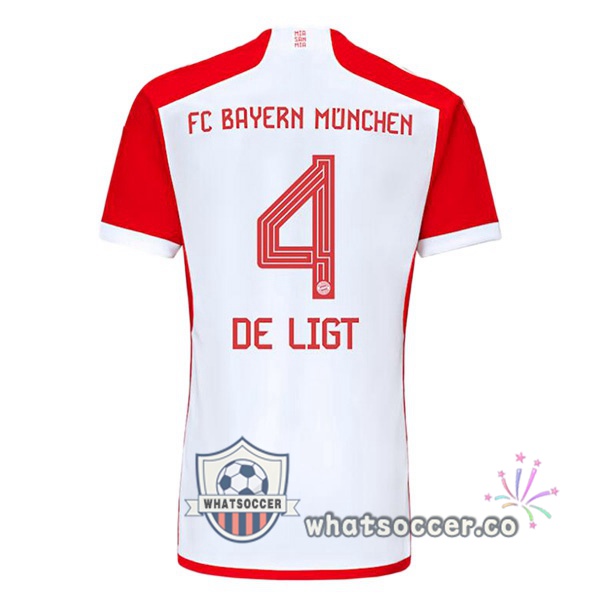 Bayern Munich (de Ligt 4) Home Soccer Jerseys White Red 2023-2024