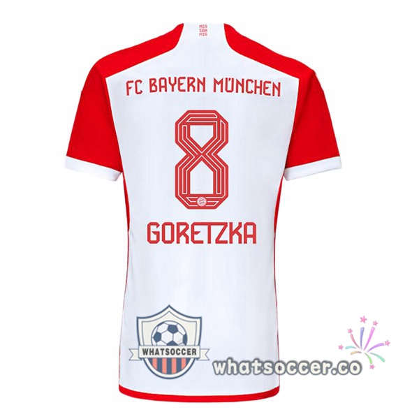 Bayern Munich (Goretzka 8) Home Soccer Jerseys White Red 2023-2024