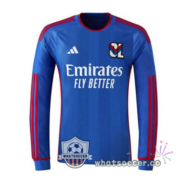 Olympique Lyonnais Away Soccer Jerseys Long Sleeve Blue 2023-2024